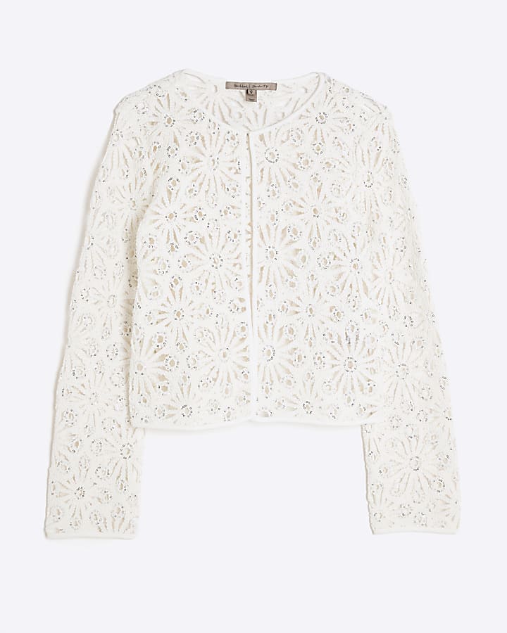 Cream Floral Crochet Embellished Cardigan