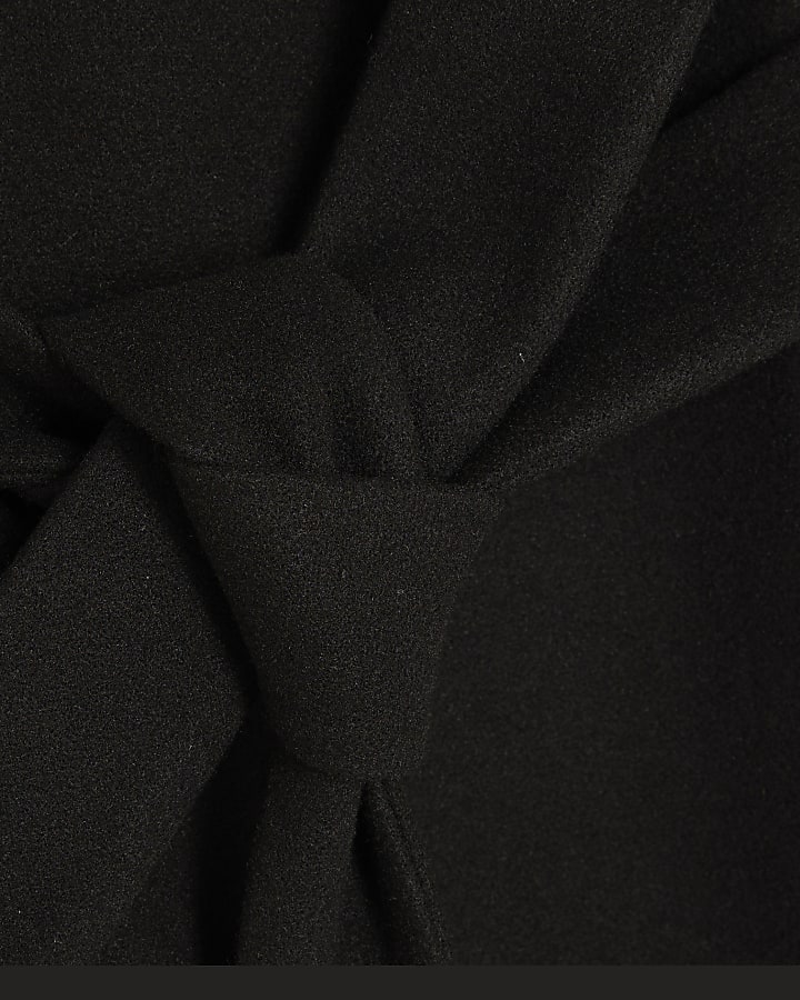 Petite Black Notch Collar Belted Wrap Coat