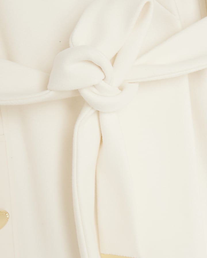 Petite Cream Notch Collar Belted Wrap Coat