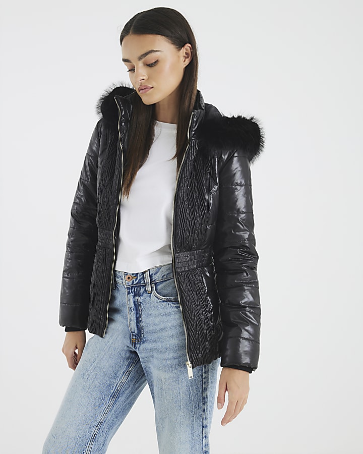Black High Shine Padded Jacket