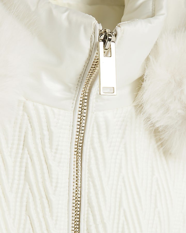 Cream Slim Faux Fur Hooded Padded Coat