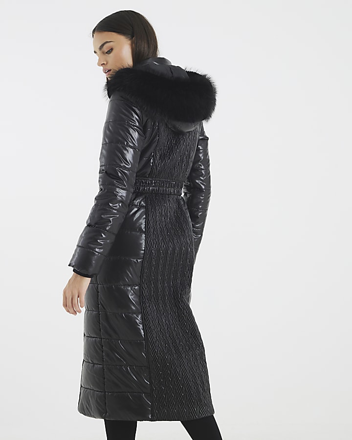 Black High shine Padded coat