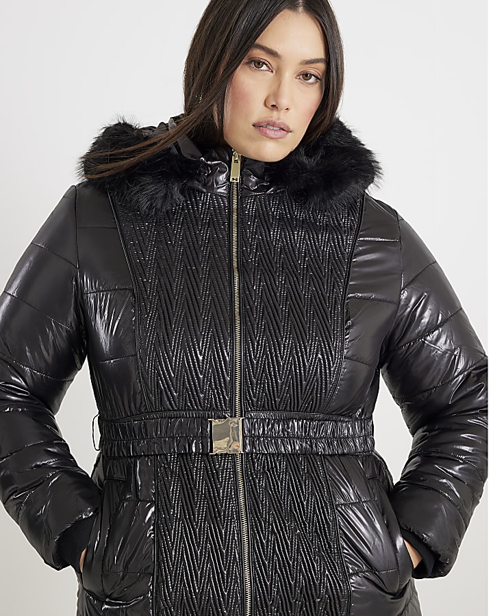 Black High shine Padded coat