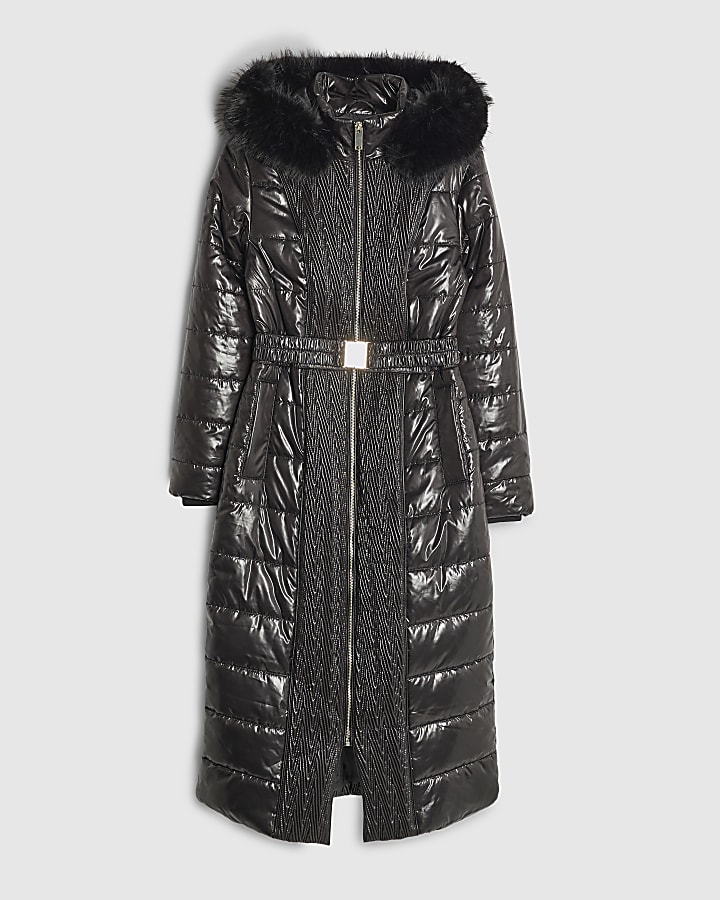Black High shine Padded coat