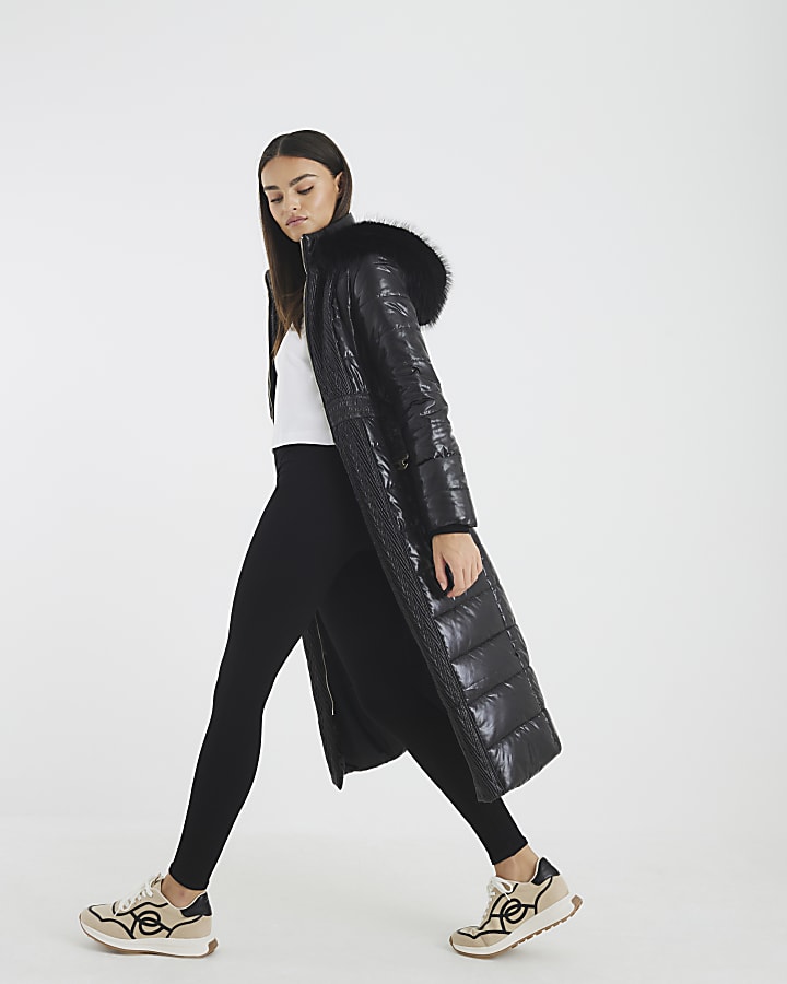 Black High shine Padded coat