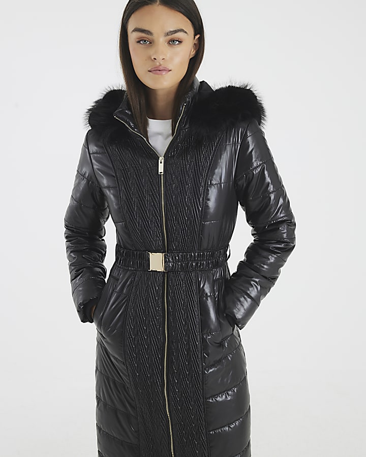 Black High shine Padded coat