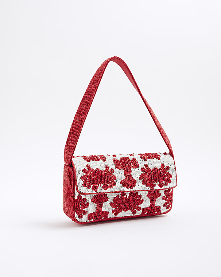 Red Premium Lobster Beaded Shoulder Bag