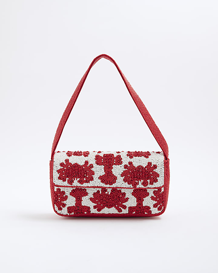 Red Premium Lobster Beaded Shoulder Bag