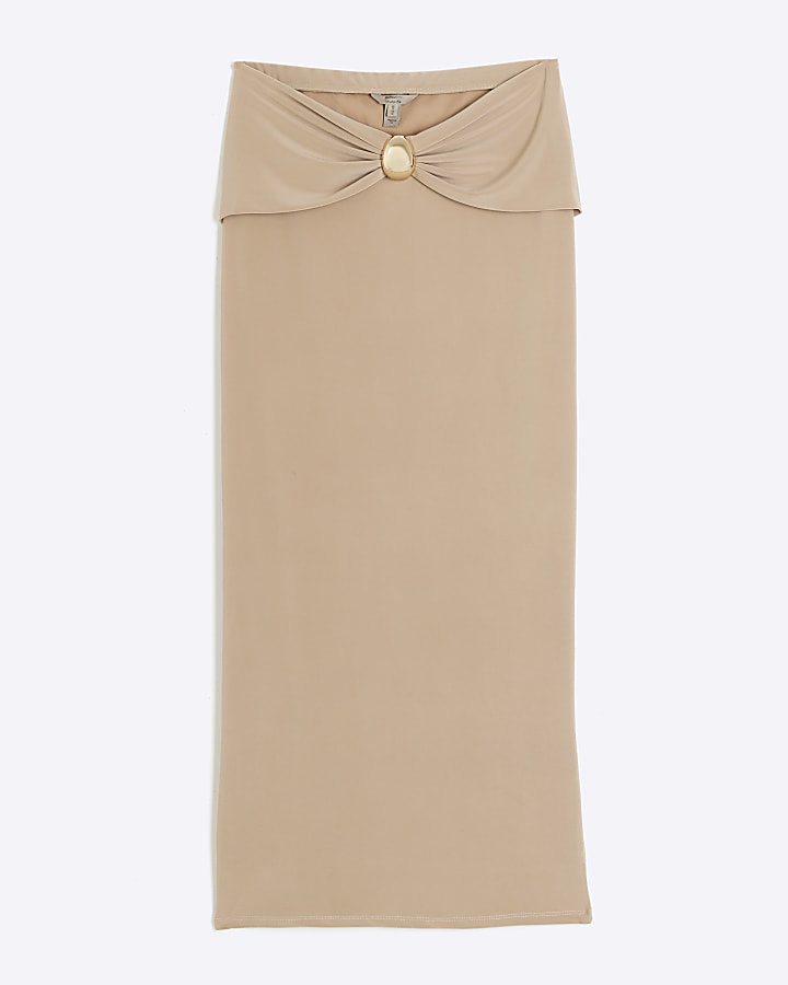 Beige Gold Detail Maxi Skirt