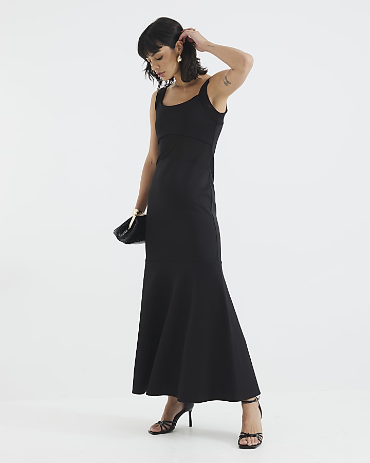 Black Mesh Maxi Column Dress