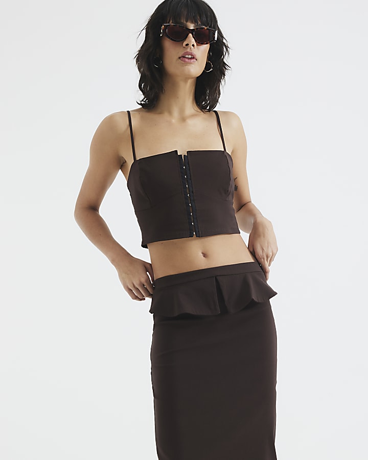 Brown Hook And Eye Crop Top