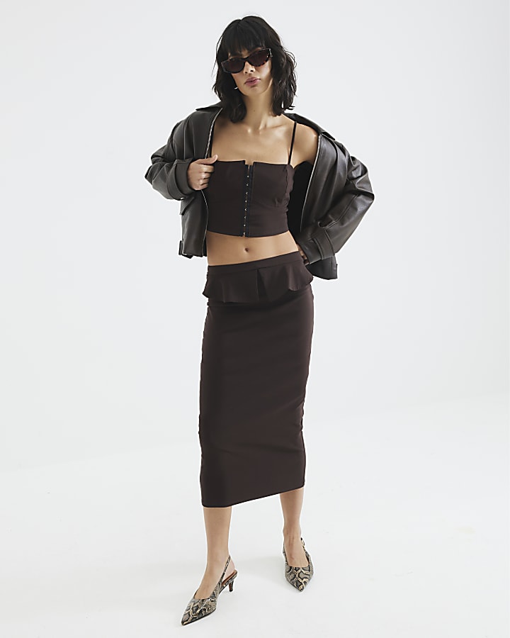 Brown Hook And Eye Crop Top