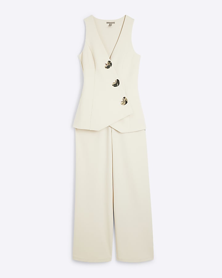 Cream Asymmetric Waistcoat Hybrid Jumpsuit