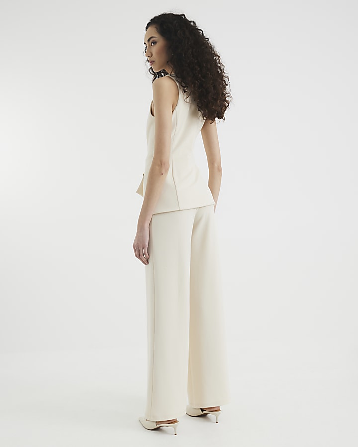 Cream Asymmetric Waistcoat Hybrid Jumpsuit