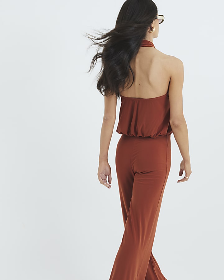 Rust Halter Neck Jumpsuit