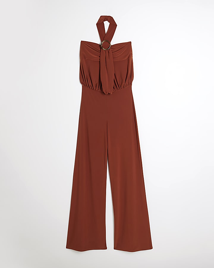 Rust Halter Neck Jumpsuit