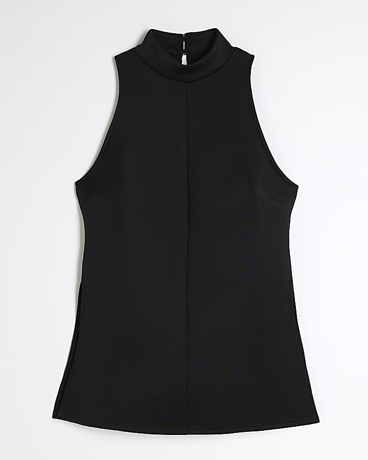 Black Sleeveless High Neck Scuba Top