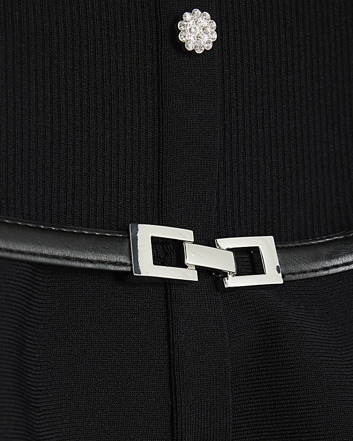 Black Knit Peplum Bardot Top