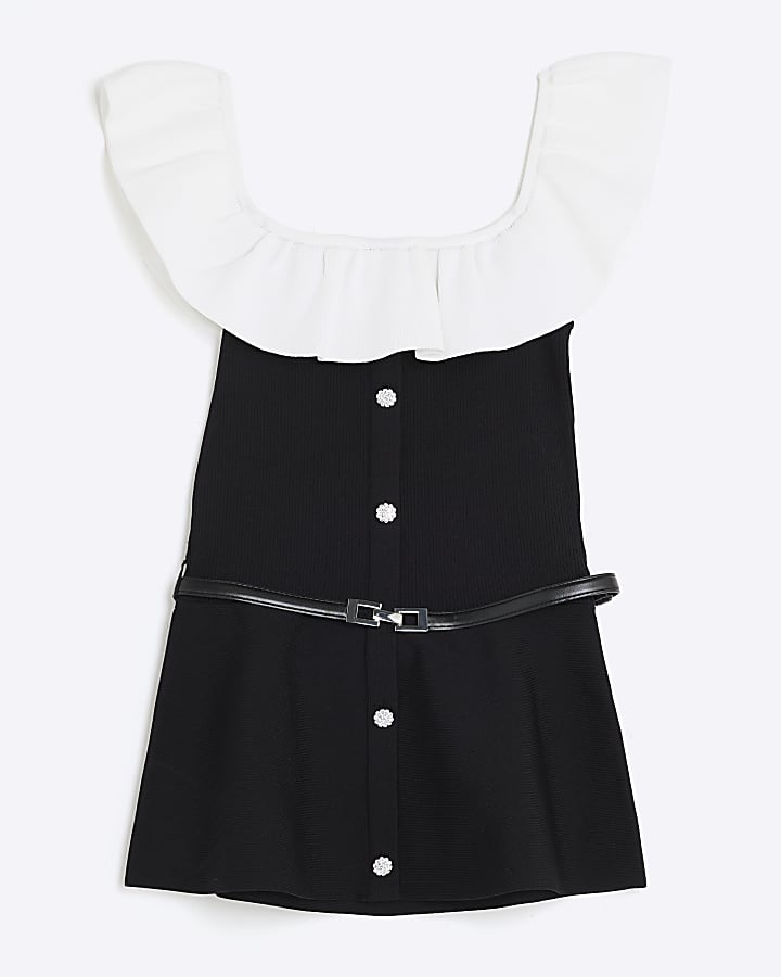 Black Knit Peplum Bardot Top