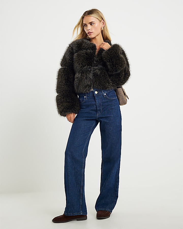 Petite Brown Faux Fur Panelled Coat