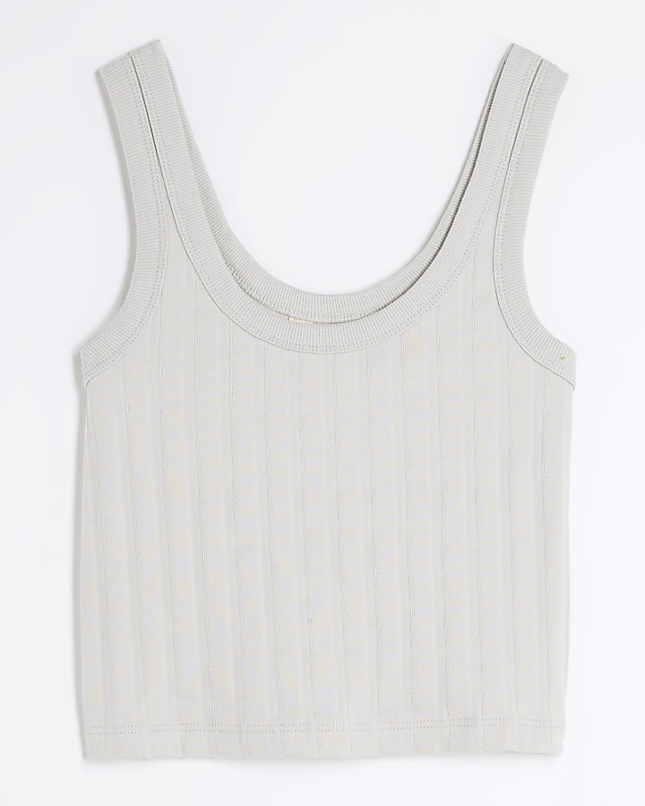 Stone Sleeveless Wide Ribbed Crop Top