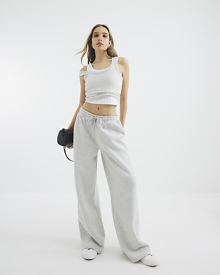 Stone Sleeveless Wide Ribbed Crop Top