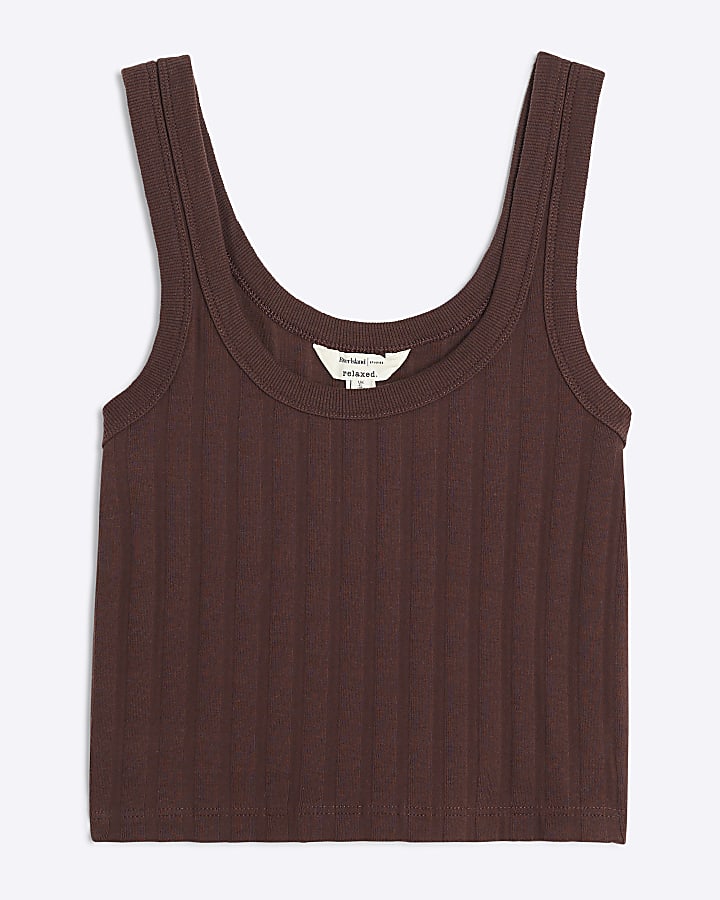 Brown Wide Ribbed Crop Top