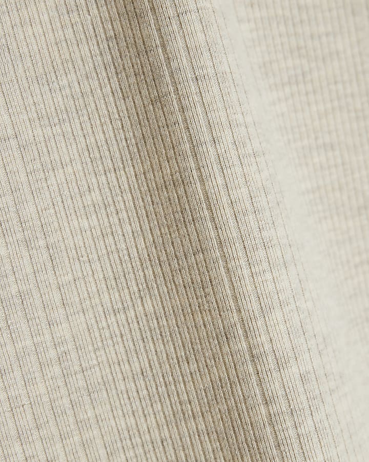 Beige Sleeveless Ribbed Tank Top
