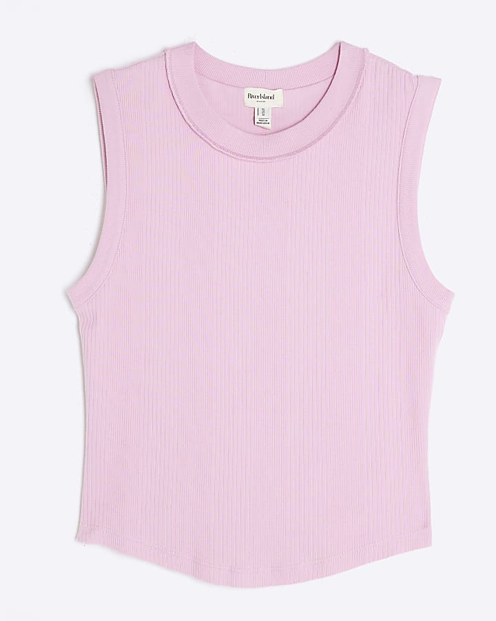 Pink Sleeveless Ribbed Tank Top