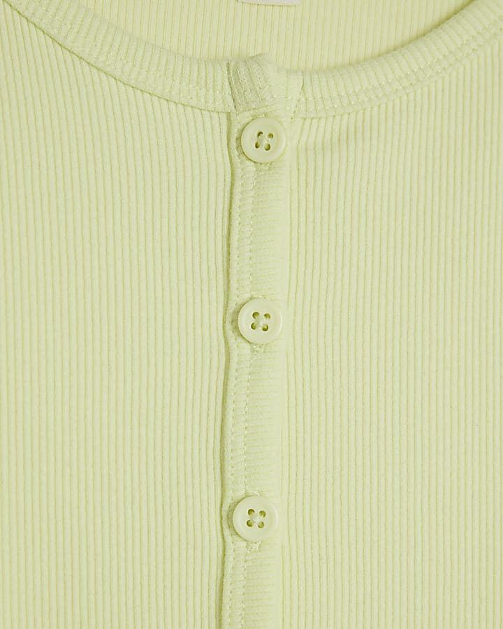 Lime Short Sleeve Ribbed Button Through Top