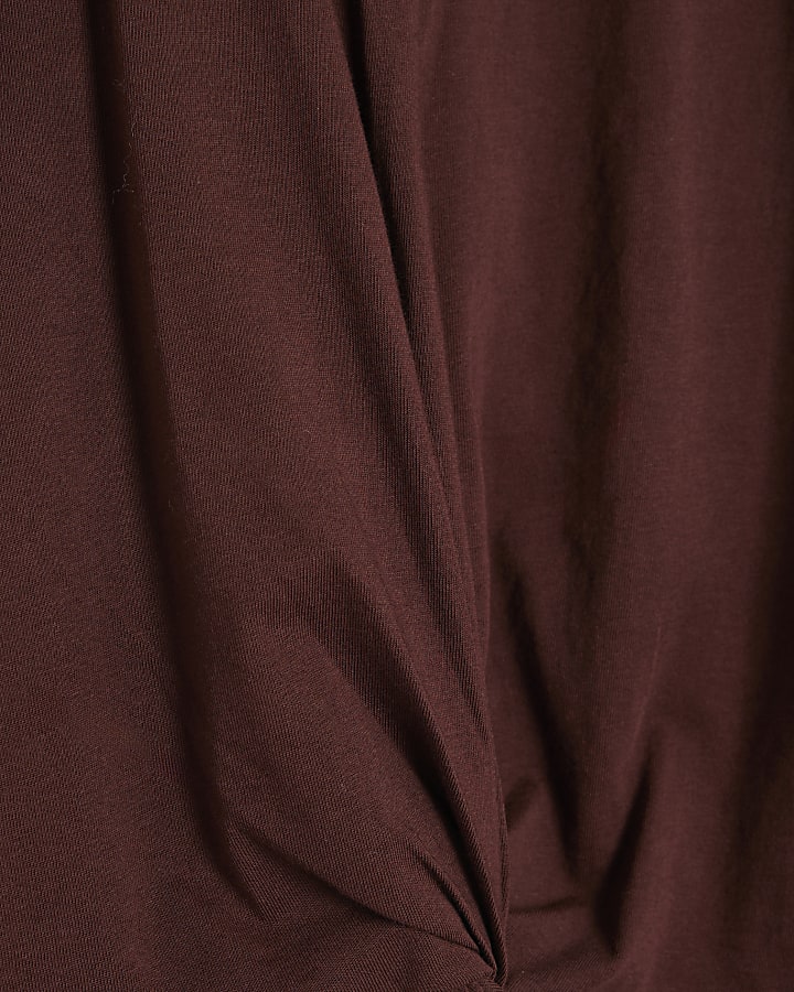 Brown Short Sleeve Twist Front T-shirt