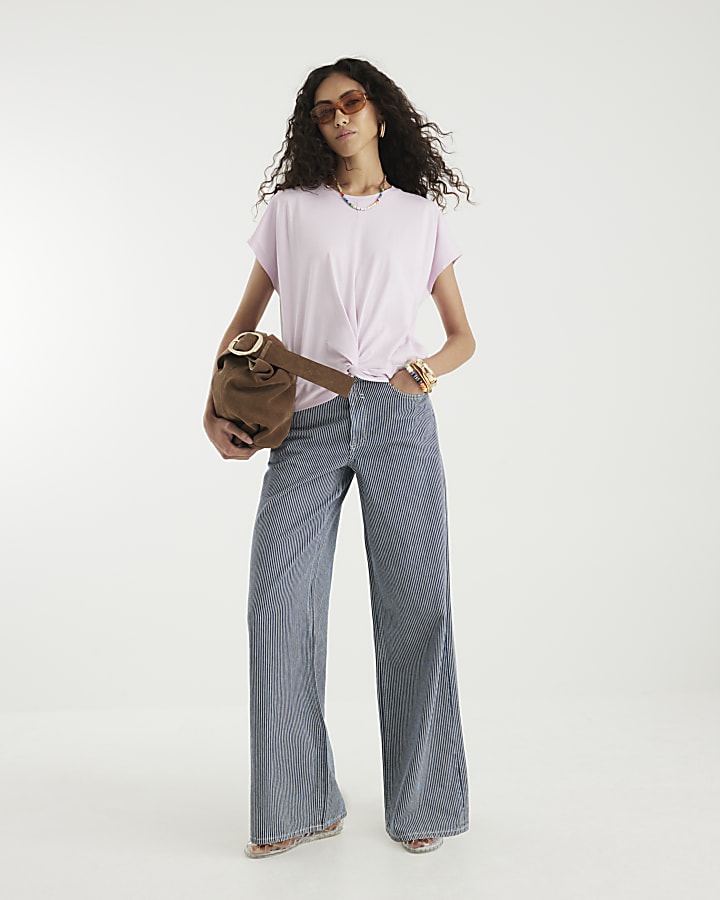 Purple Short Sleeve Twist Front T-shirt