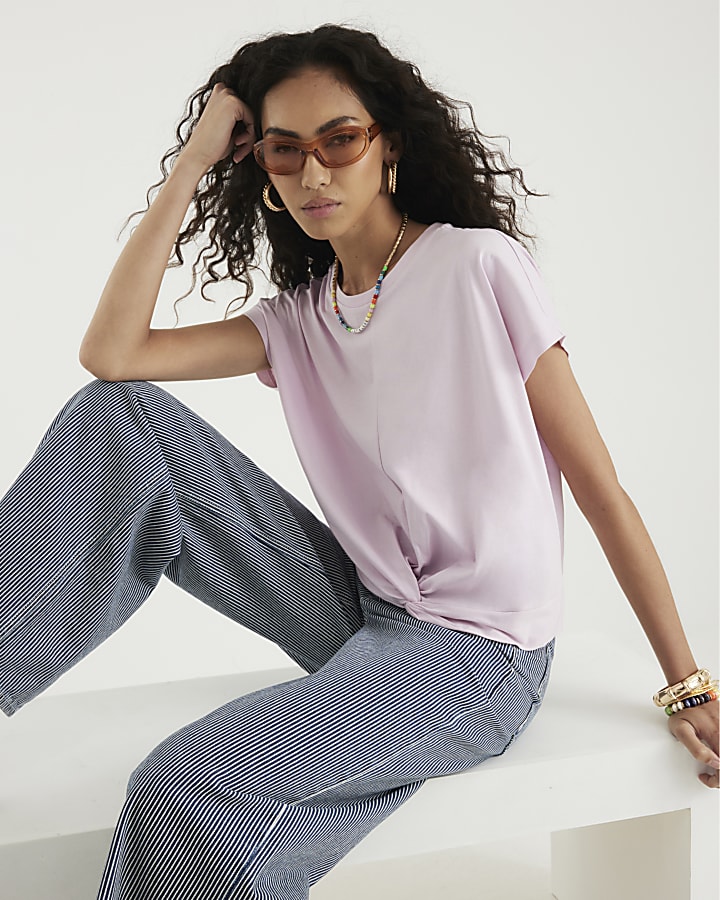 Purple Short Sleeve Twist Front T-shirt