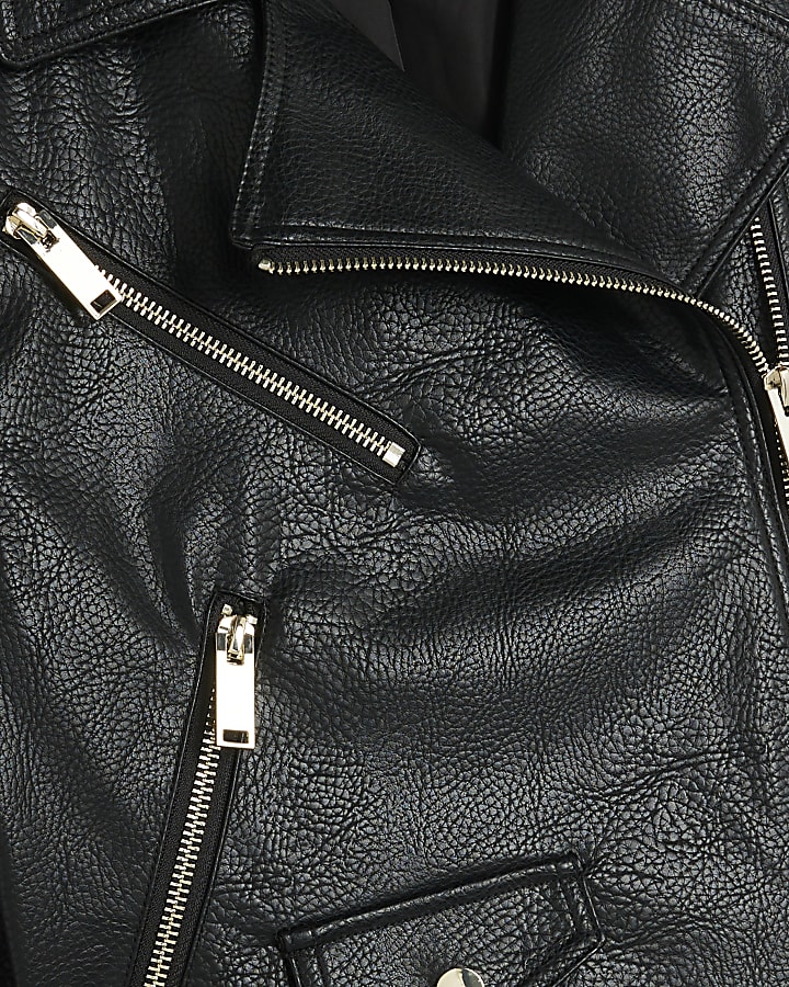 Black Faux Leather Boxy Biker Jacket
