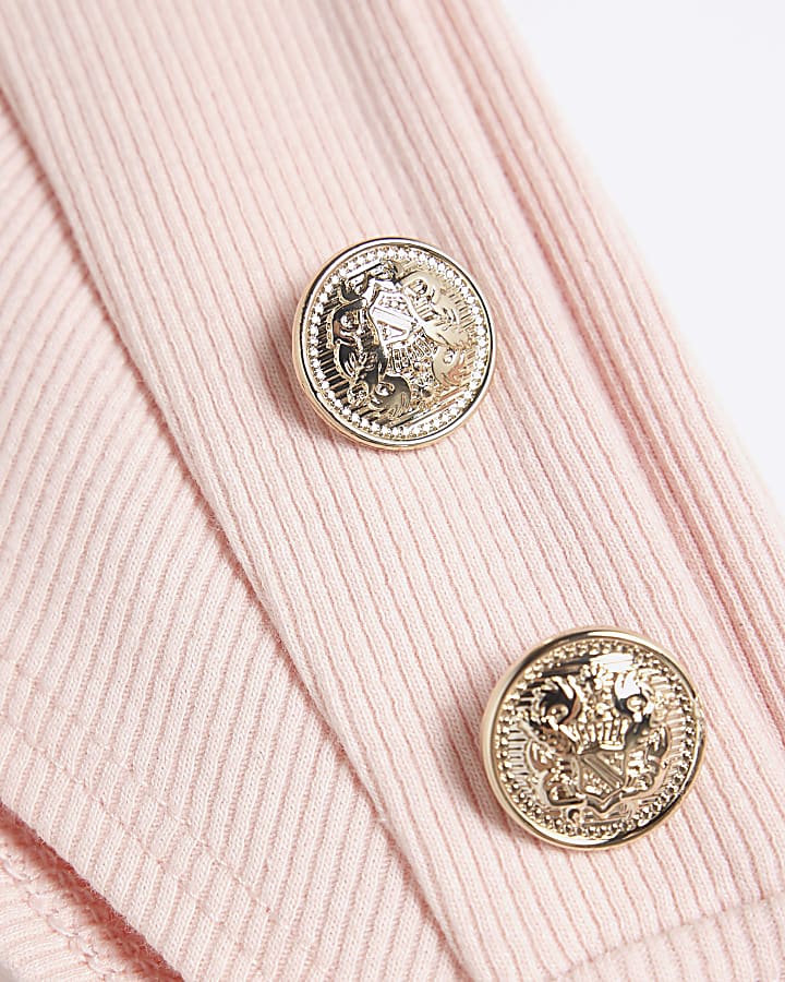 Pink Sleeveless Gold Button Tank Top