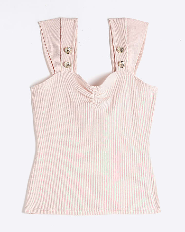 Pink Sleeveless Gold Button Tank Top