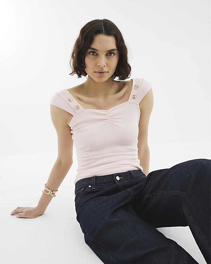 Pink Sleeveless Gold Button Tank Top