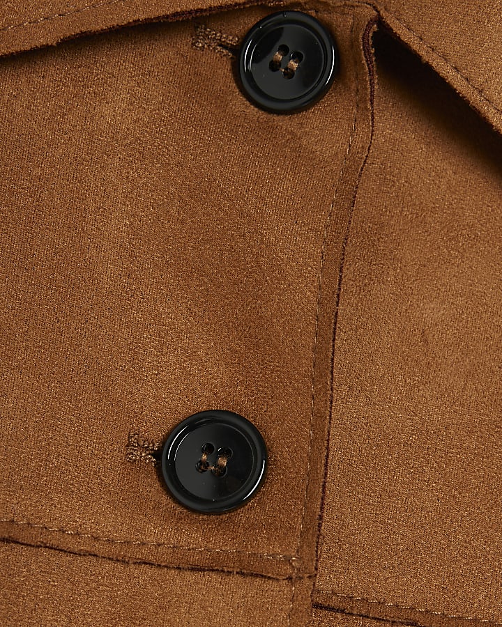 Brown Faux Suede Long Sleeve Overshirt