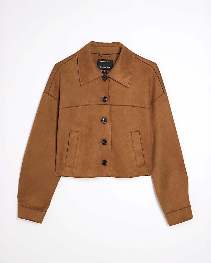 Brown Faux Suede Long Sleeve Overshirt