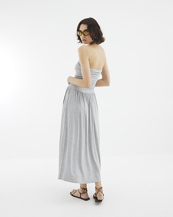 Grey Drape Bandeau Midi Dress