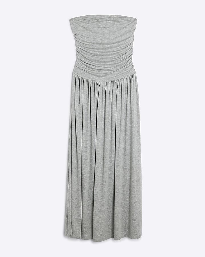 Grey Drape Bandeau Midi Dress