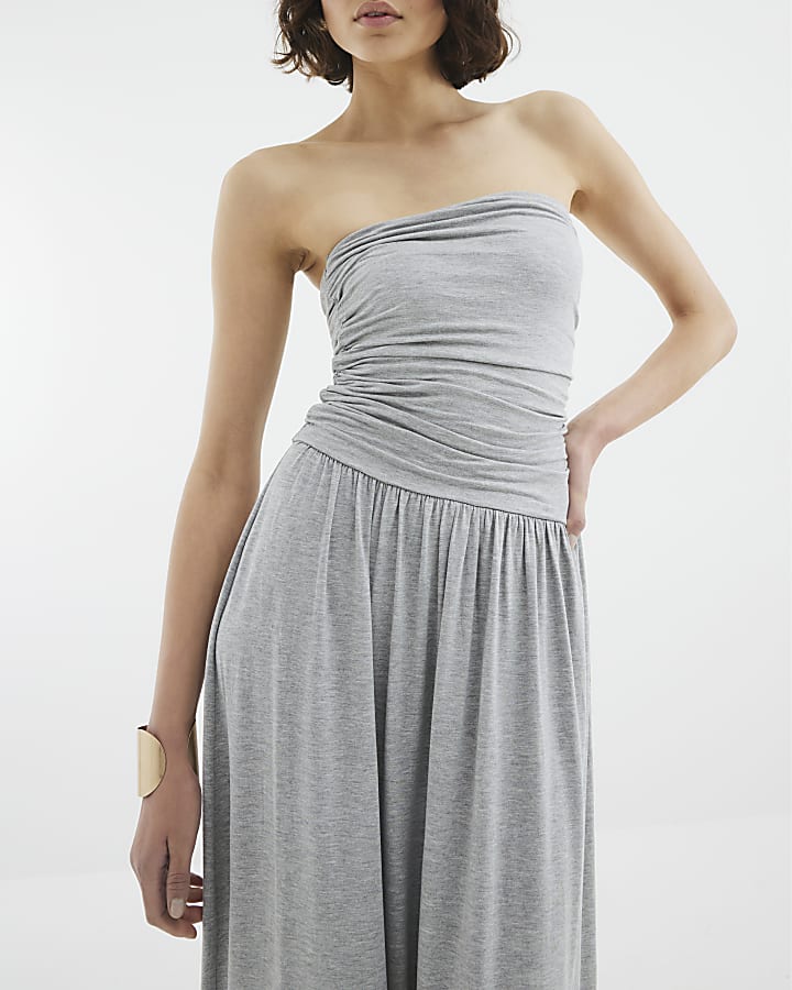 Grey Drape Bandeau Midi Dress