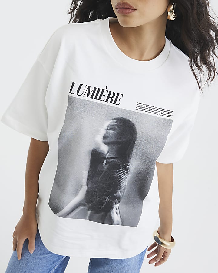 White Short Sleeve Lumiere Photo T-Shirt