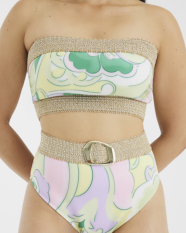 Yellow Swirl Elastic Buckle Bikini Bottoms