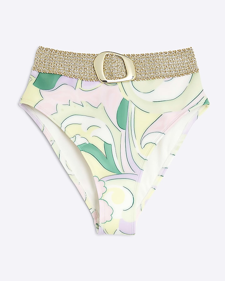 Yellow Swirl Elastic Buckle Bikini Bottoms