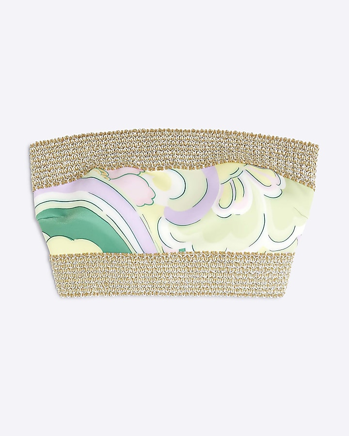 Yellow Swirl Elastic Bandeau Bikini Top