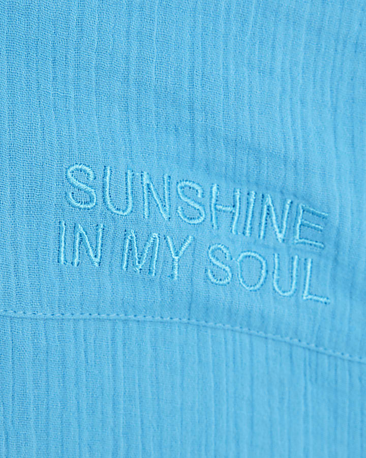 Petite Blue Sun Embroidered Beach Shirt