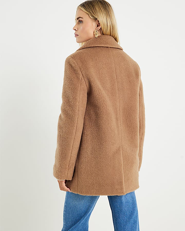 Petite Brown Brushed Faux Wool Blazer