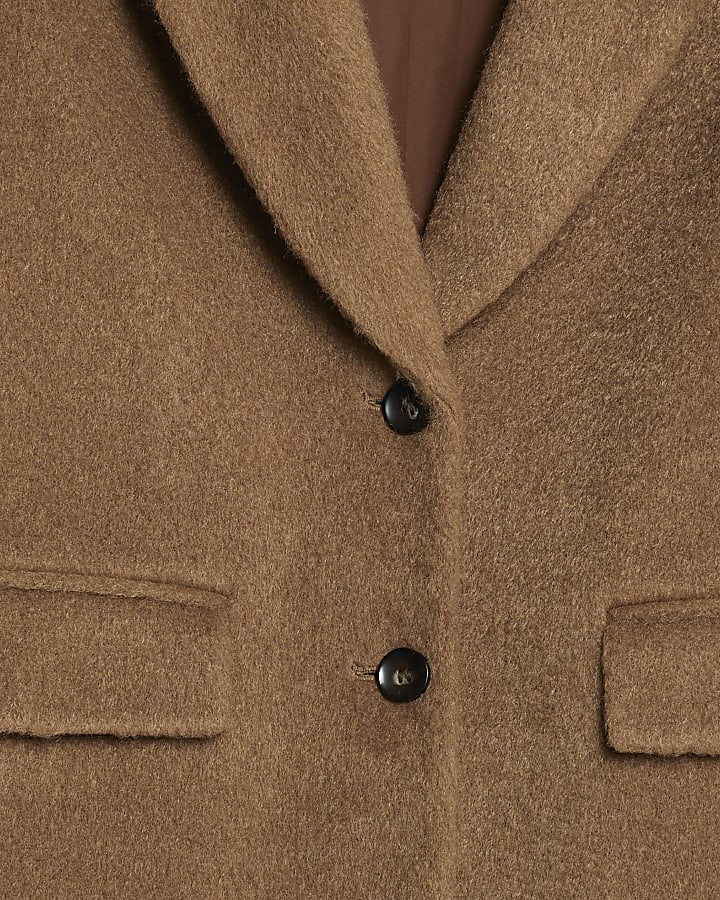 Petite Brown Brushed Faux Wool Blazer
