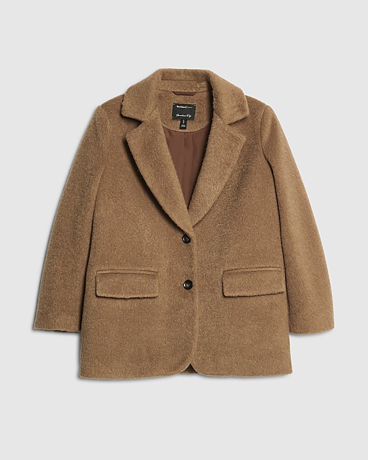 Petite Brown Brushed Faux Wool Blazer